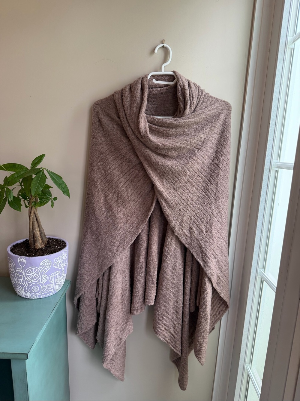 Barefoot Dreams Taupe Wrap Shawl - Cozy Knit Draped Throw